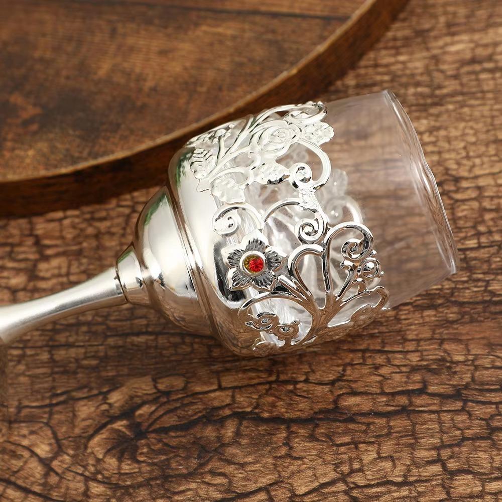 Европейский серебряный набор бокалов из металла и стекла - элегантные рельефные бокалы для вина/кофе, роскошный свадебный подарок, высококачественный декор для домашнего бара