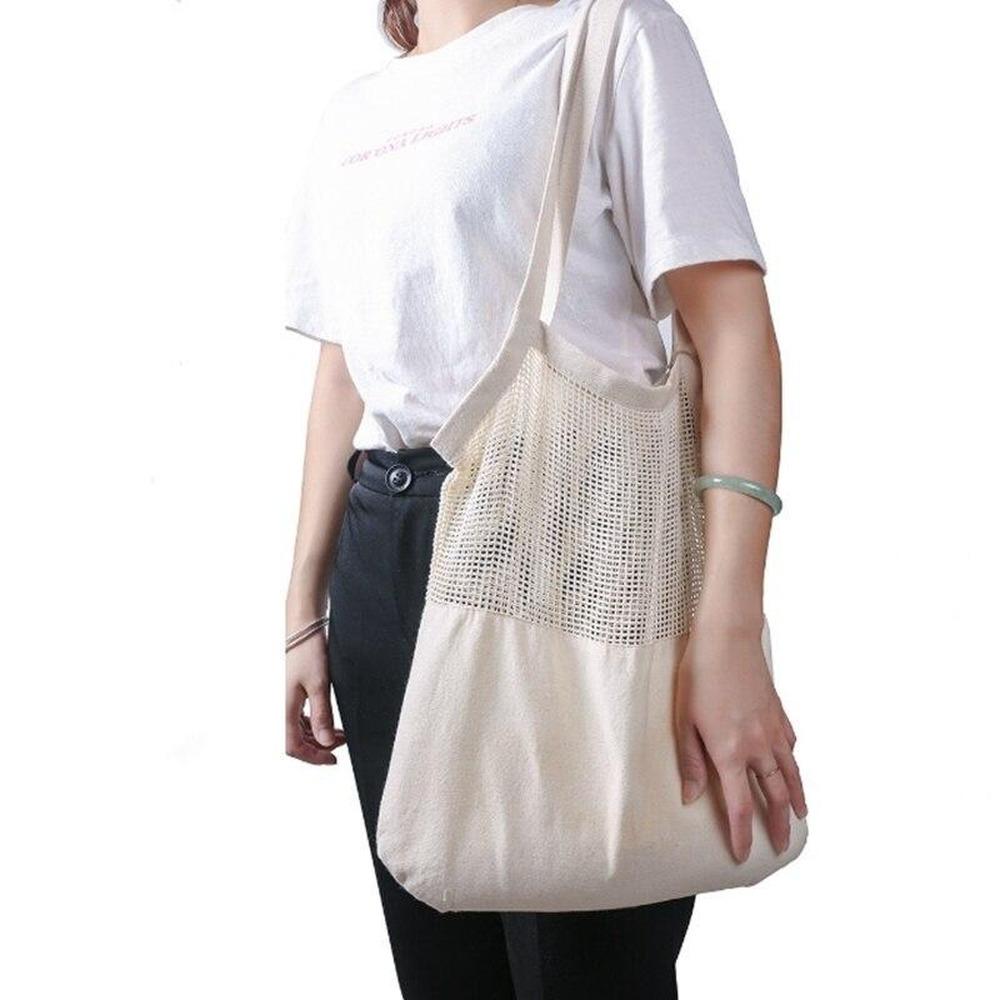 Cotton Fabric Shopping Bag Foldable Shopping Tote Reusable Women Handbag Portable Grocery Organizer Bag Large Capacity