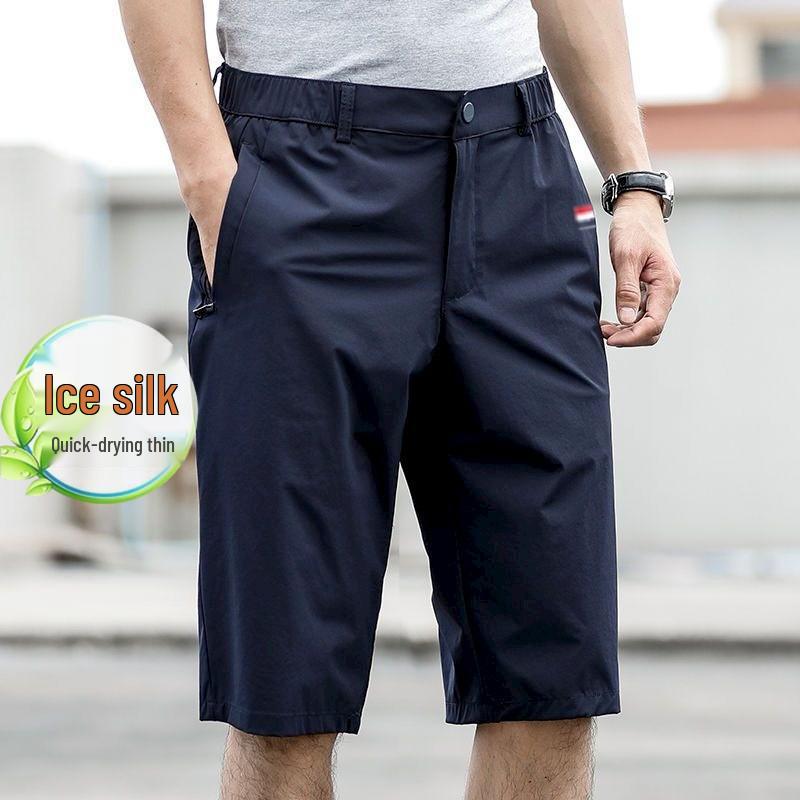 Men's Plus Size Quick-Dry Ice Silk Straight-Leg Pants for Summer Outdoor Work