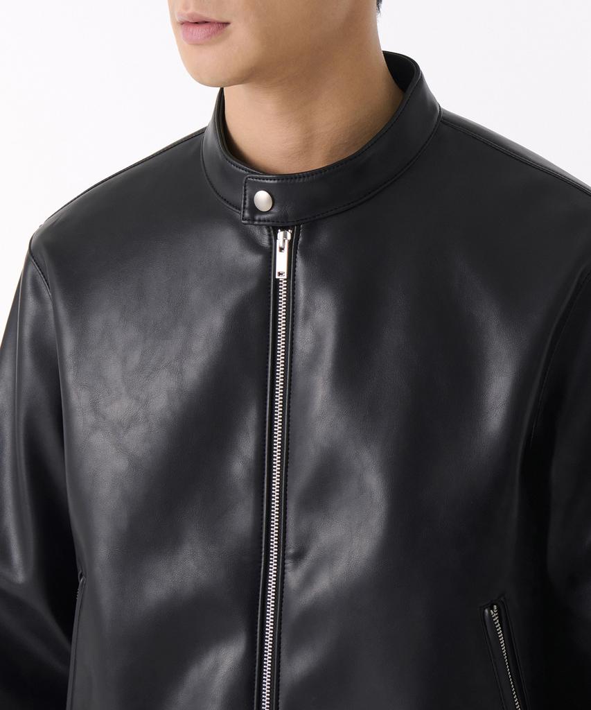 Musinsa Standard Кожаная куртка в стиле Cafe Racer [Черная]