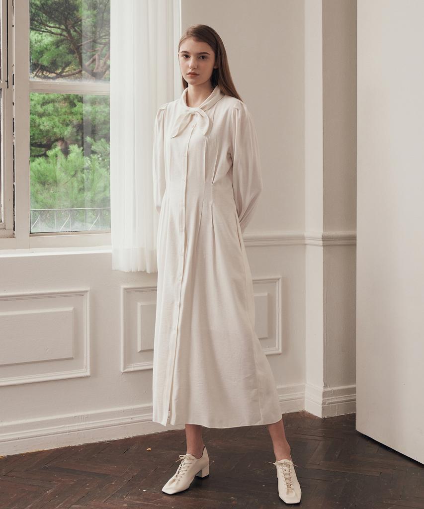 Adowl Ribbon Pintuck Dress - Ivory
