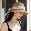 French Summer Dot Ribbon Raffia Hat With Wide Brim Sun Protection For Women