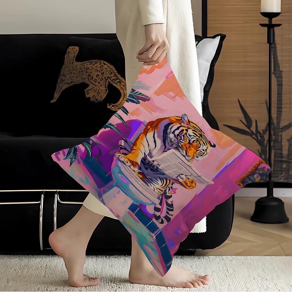 Colorful Bathtub Animal Tiger Zebra Black Cat Pillow Cover Sofa Cushion Cover Home Room Decoration Children Gift