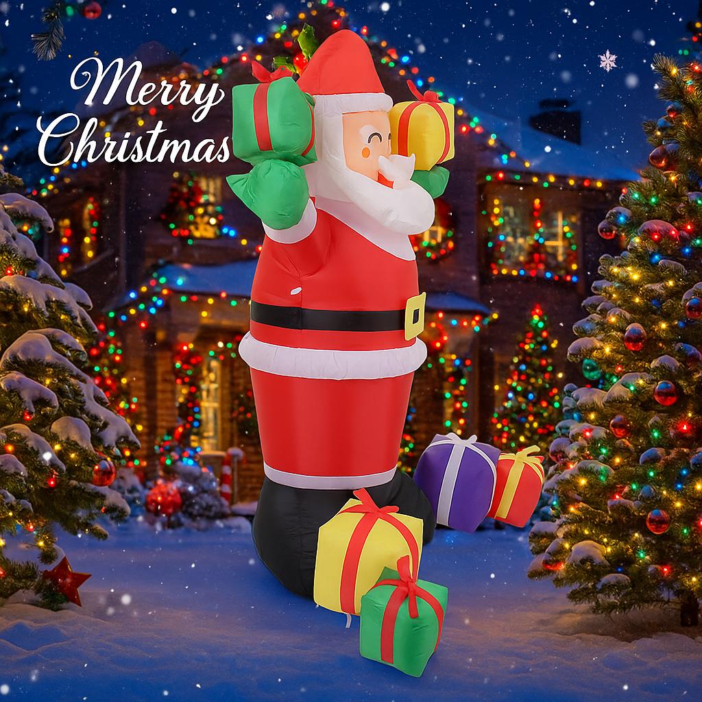 4.92FT Inflatable Toy Santa Claus Colorful Gift Box with LED Lit Xmas Yard Party Decoration Christmas Home Supplie Ornament Gift