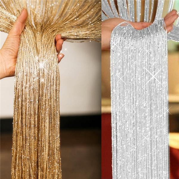 Curtain Living Room Curtains Shiny Tassel Hanging String Door Window Curtain String Door Divider Drape Valance Home Decoration