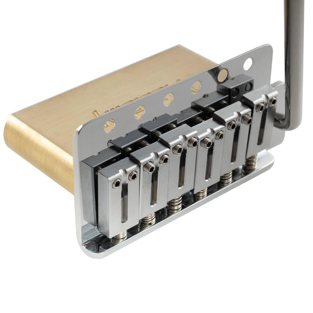Musiclily Ultra Pitch ST Tremolo Bridge with Modern Brass Saddles and 42mm Brass Blocks for Strat Electric Chrome 10.5mm 6-Point Guitars,