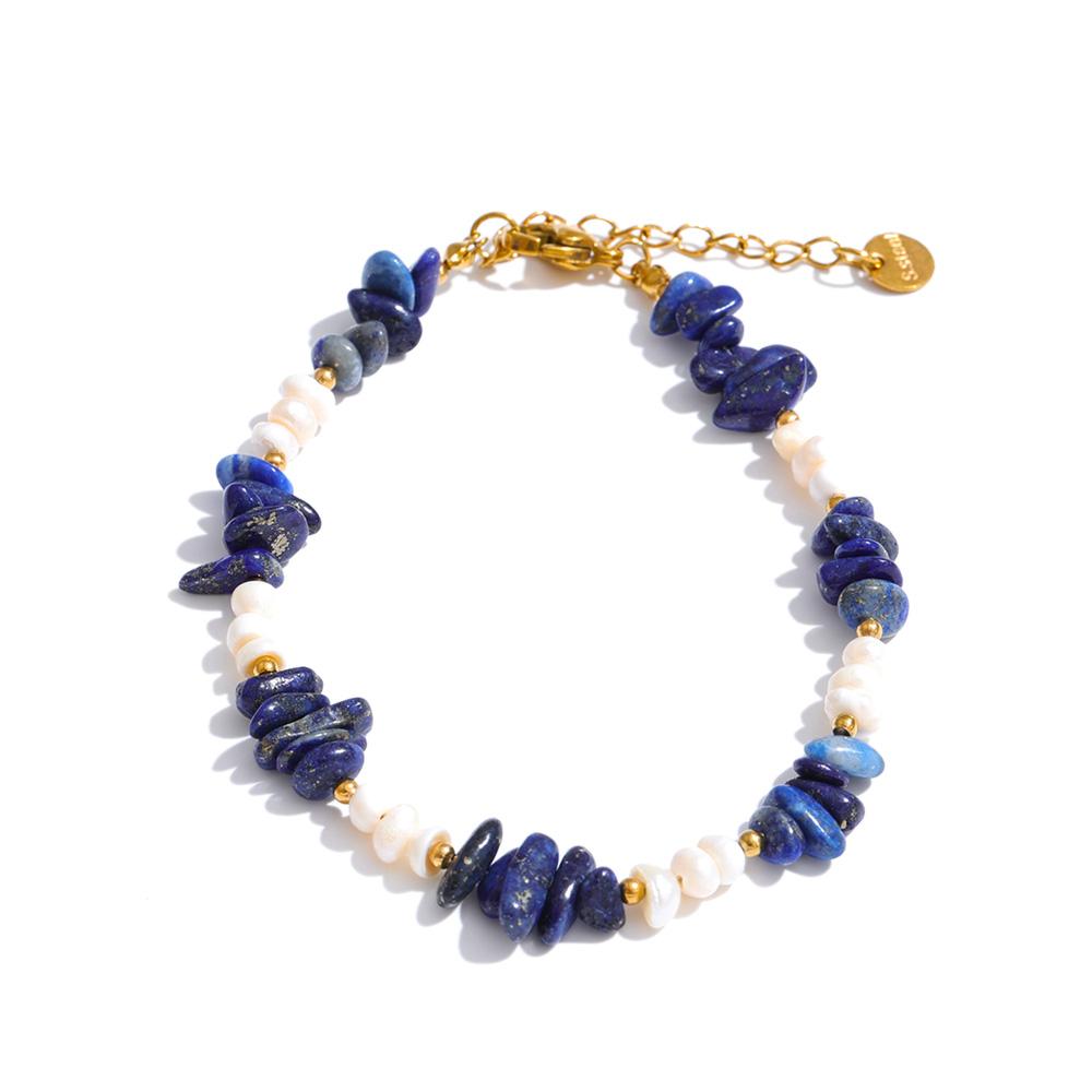 Yhpup Natural Stone Freshwater Pearl Beads Chain Handmade Bracelet Bangle Waterproof Stainless Steel Basic Wrist Summer Jewelry