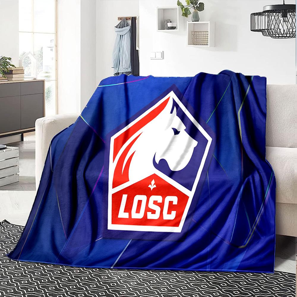 Losc Football Crest Flannel Blanket, Soft Polyester, Modern Design, All-Season for Camping, Travel, Gifts for holidays or birthdays