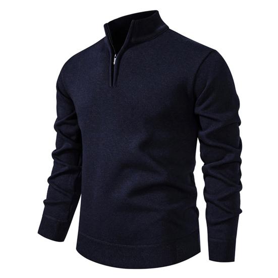 Мужской свитшот со стойкой, на молнии, с половинной планкой, с длинным рукавом, пуловер, топы однотонные, осенне-зимние теплые топы