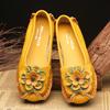 Women Loafers Genuine Split Leather Flat Heels Flower Round Toe Soft Solid Sandals Platform Ladies Shoes
