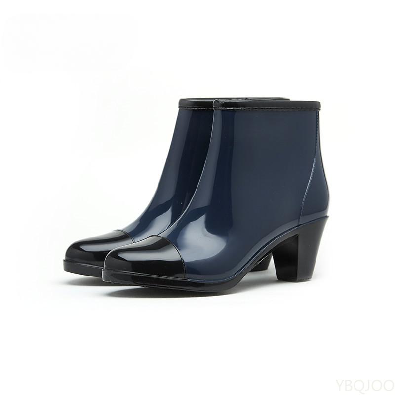 Женские массивные каблуки резиновые туфли роскошные дизайнерские резиновые сапоги женские водонепроницаемые ПВХ ботильоны садовые рабочие ботинки резиновые туфли обувь
