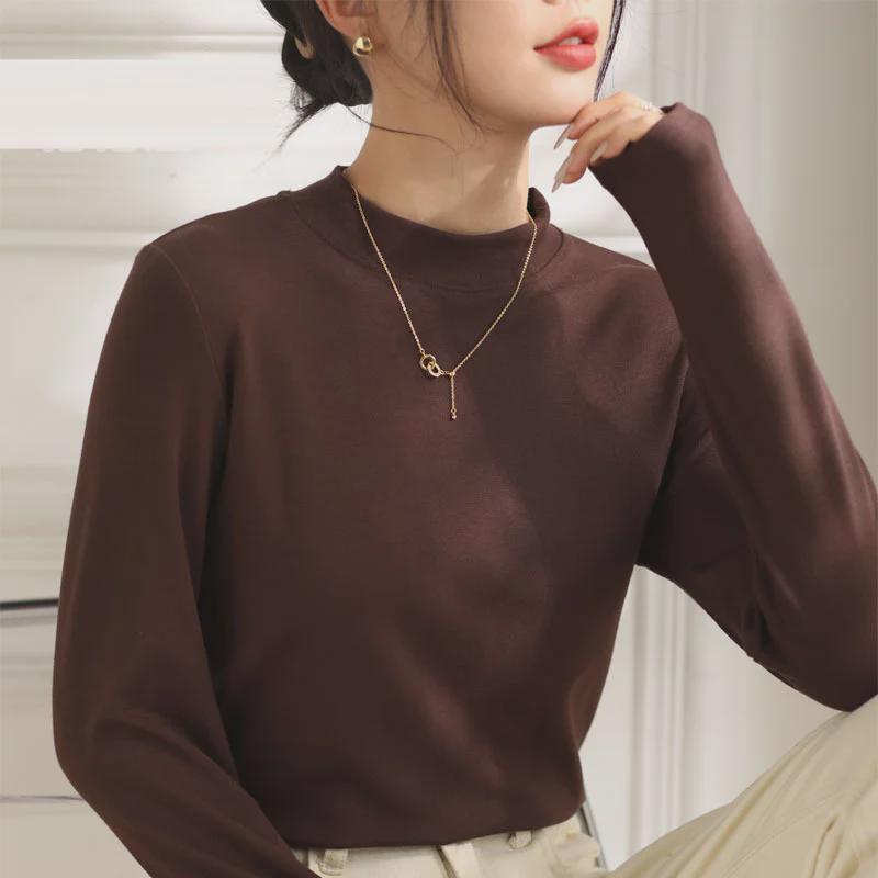 2024 Autumn/Winter Women's Solid Color Long-Sleeve Turtleneck T-Shirt: Versatile & Stylish