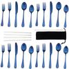 20 шт./лот Радужный набор столового серебра, серебряный набор столовых приборов из нержавеющей стали, столовая посуда, черный, синий сервировочный нож, десертная вилка с соломинкой