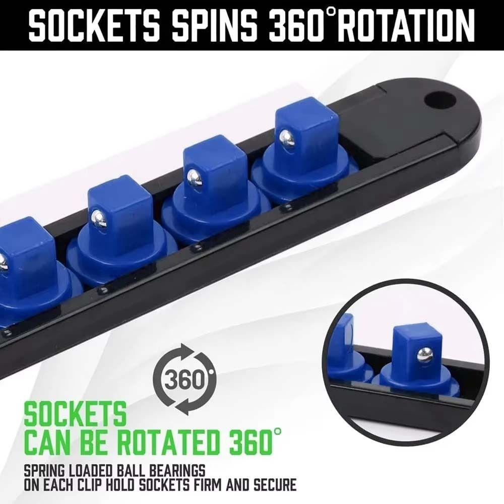 360° Swivel ABS Socket Organizer 1/4Inch 3/8Inch 1/2Inch Socket Clip Rail Holder