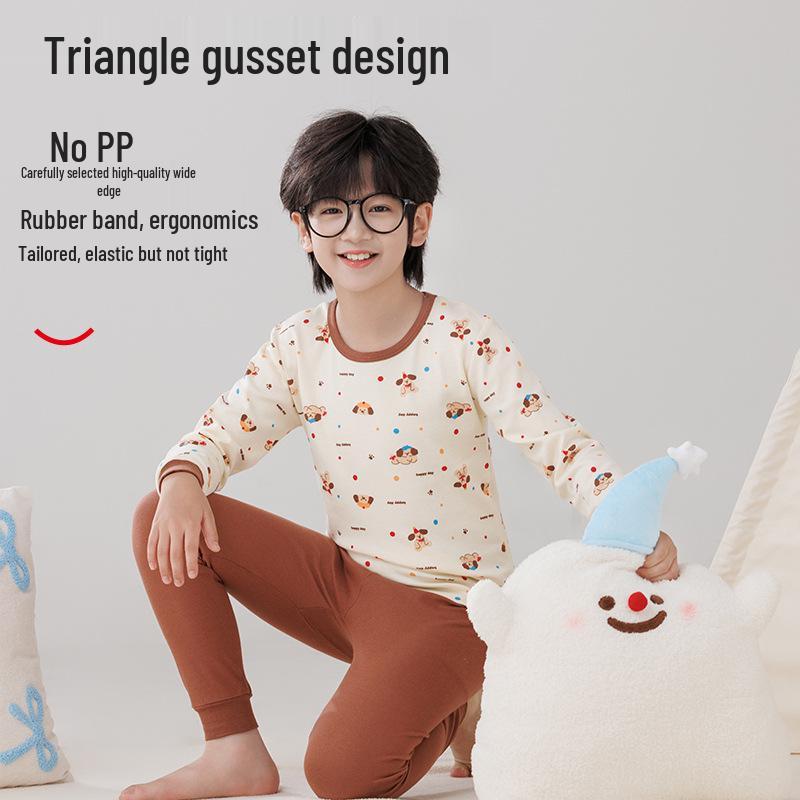 Детская теплая хлопковая пижама: Водолазки и брюки для мальчиков и девочек