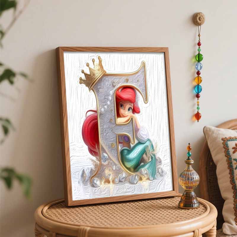 Disney DIY Oil Painting Kits Little Mermaid E Letter Hand Painting Home Decor Craft Gift Ideas Art Collection Unique Wall Room Decor