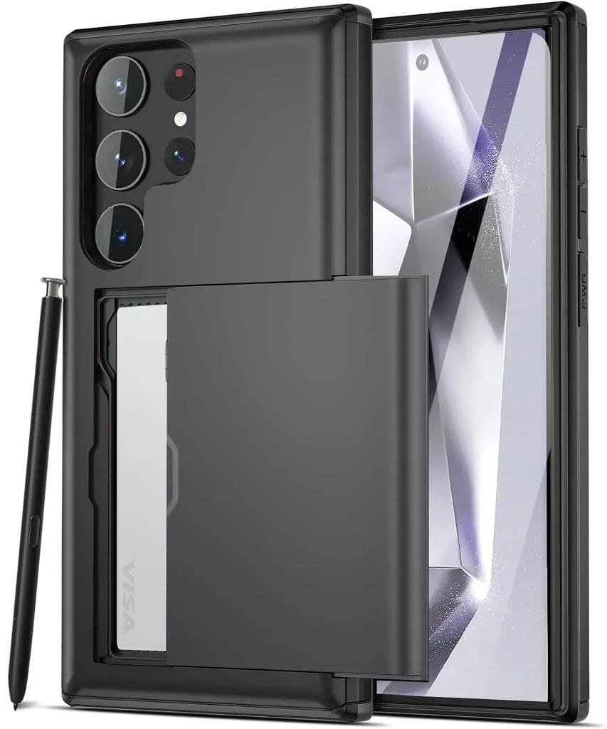 Тонкий прочный защитный чехол с двойным слоем для Samsung Galaxy S26 S25 S24 S23 S22 S21 Ultra Plus FE A55 Скрытый слот для карт Чехол-кошелек