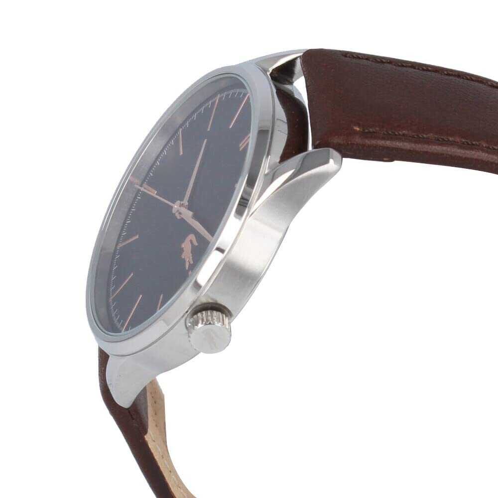 Lacoste 2011046 Мужские кварцевые трехстрелочные, кожаные коричневые / темно-синие, водонепроницаемость 5 бар