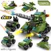 HUIQIBAO 6IN1 City Fire Car Police Truck Engineering Crane Building Blocks Tank Helicopter Bricks Set Toys for Children