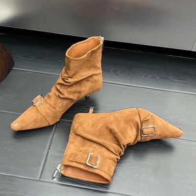 Модная модель Eilyken 2025, новый дизайн, ботильоны до щиколотки с пряжкой, женская модная обувь с острым носком, на молнии, на тонком низком каблуке, для банкета, вечеринки, женская обувь