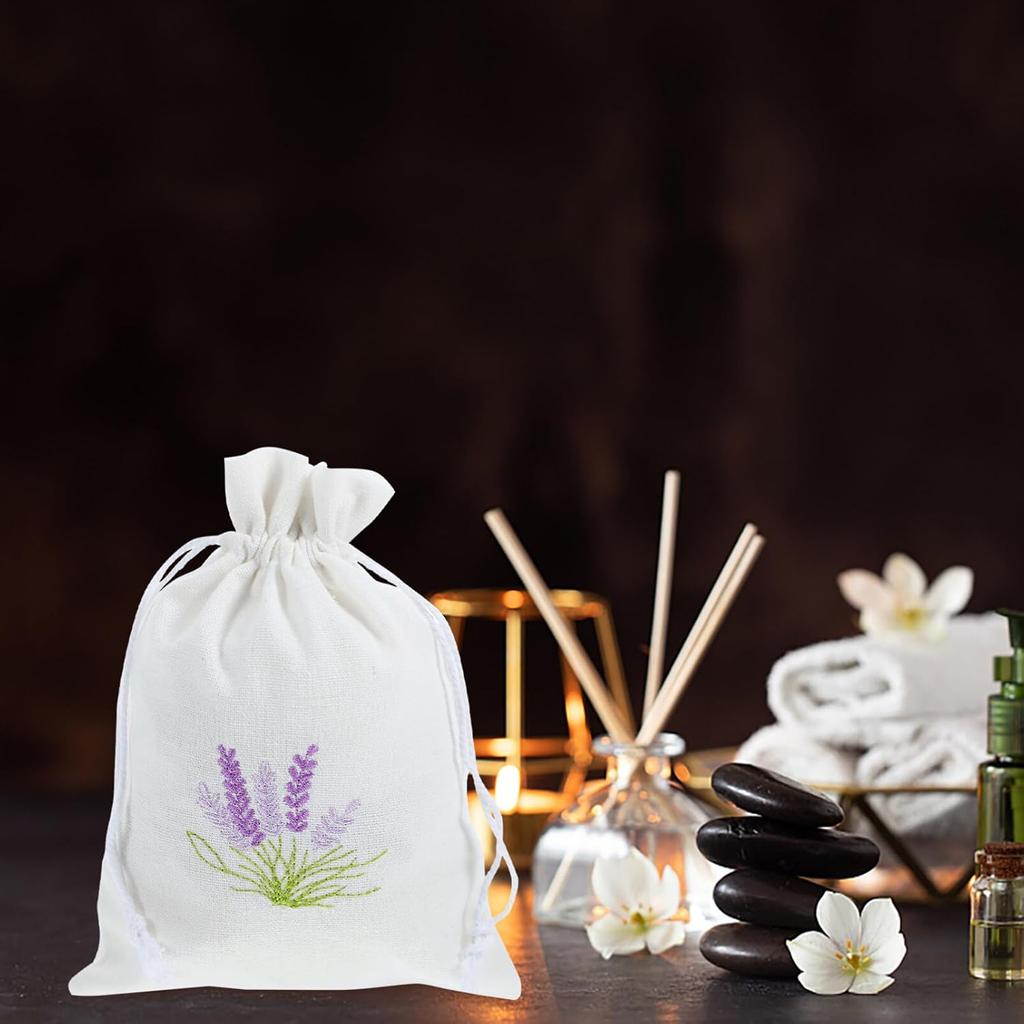 10pcs Refillable Lavender Sachet Bags, Cotton Cloth Drawstring Pouches for Wardrobe Storage, White, 5.51x3.93 Inches, Ideal for Home, Weddings