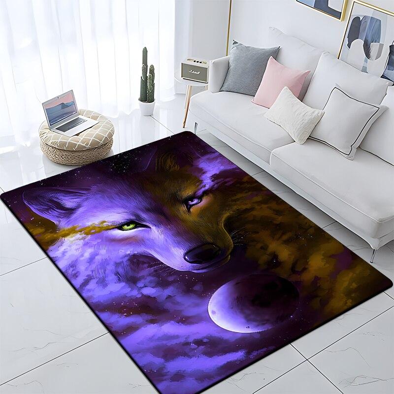 Art Animal Wolf 3D Print Carpets for Living Room Bedroom Decor Carpet Soft Flannel Home Bedside Floor Mat Play Area Rugs Gifts