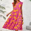 Women's Summer Elegant Ruffle Holiday Sleeveless Printed Dresses