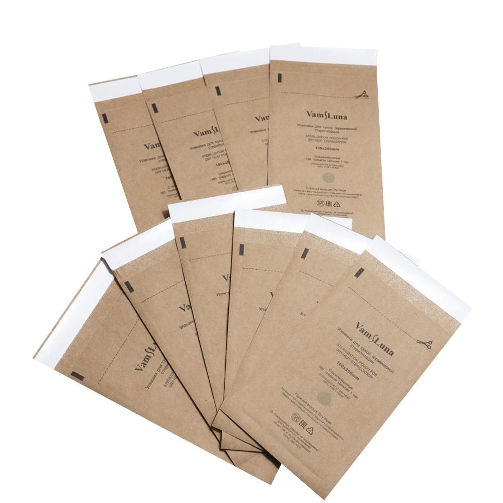 50Pcs Disposable Self Sealing Cleaning Pouch Dry Heat Autoclave Disinfection Kraft Paper Bags 100mm x 200mm