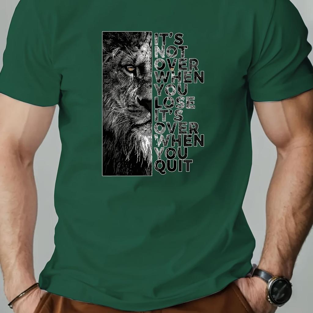 Unisexs Lion Graphic Oneck Tshirt Casual Summer Short Sleeve Cotton Tee With Motivational Quote