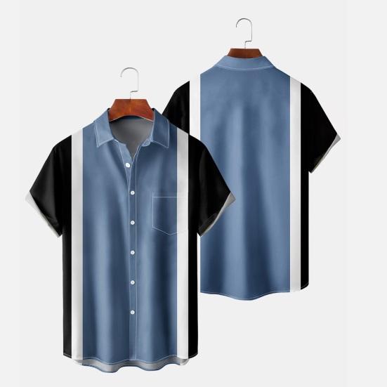 Мужская повседневная рубашка с лацканами, коротким рукавом, на одной пуговице, свободного кроя, в гавайском стиле, рубашка для боулинга на пуговицах