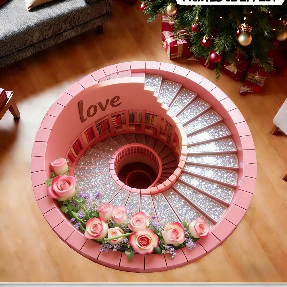 Pink Rose Love Pattern Non-slip Soft Floor Mat Easy To Clean Rug for Home Living Room Gym Workout Area Vacation House Carpet Pad