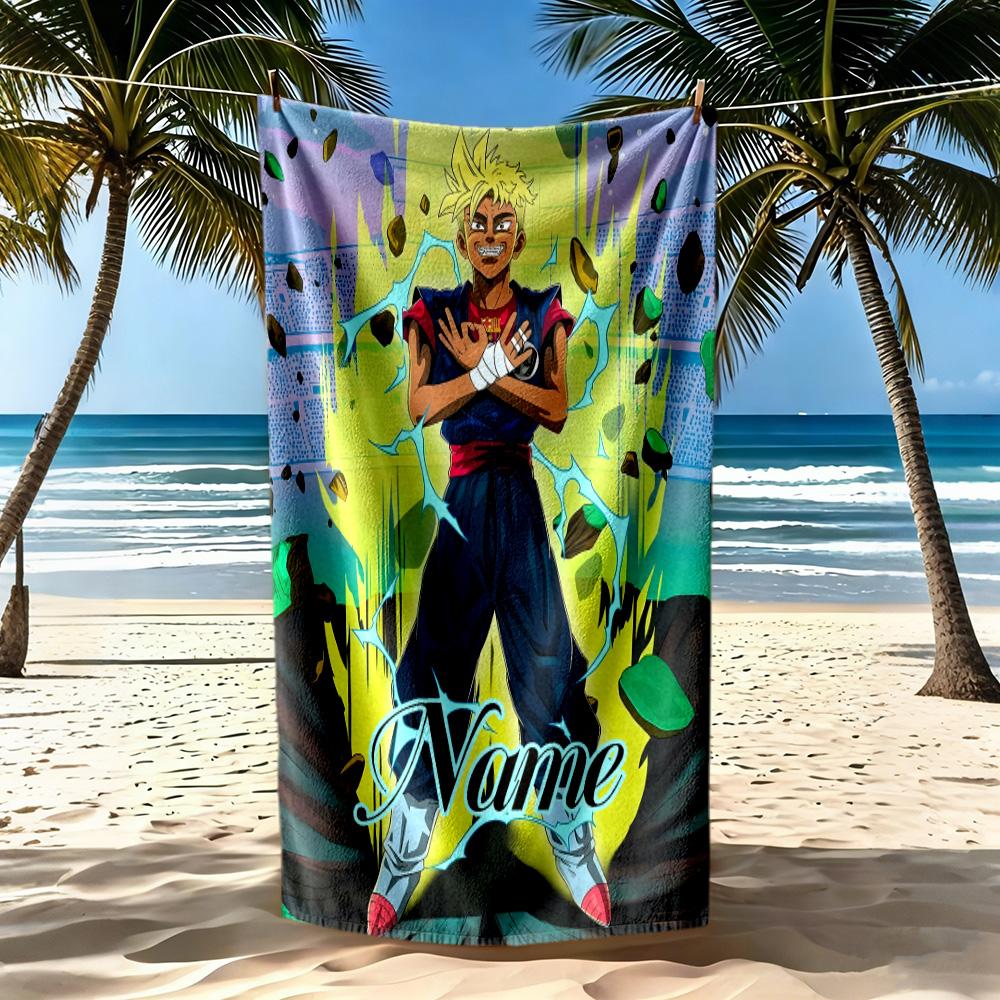 Super Saiyan Transformation Customizable Name Beach Towel Soft Durable Quick-Dry Perfect for Traveling Yoga Camping and Swimming