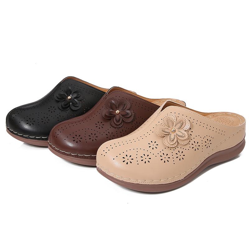 2024 г. женские туфли с полой мягкой подошвой для полных ног, широкие летние сандалии с сумкой на голову, женские полутапочки на толстой подошве