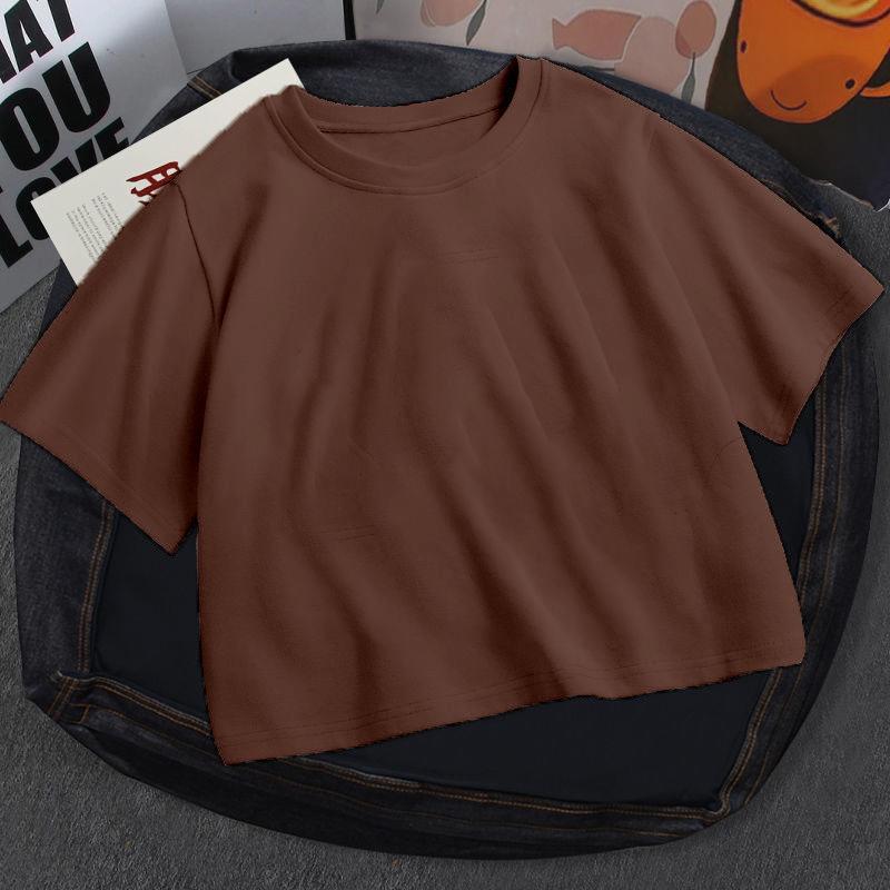 Новая летняя однотонная женская укороченная футболка с коротким рукавом, приталенная повседневная хлопковая футболка, женская простая модная элегантная футболка, женская 24498