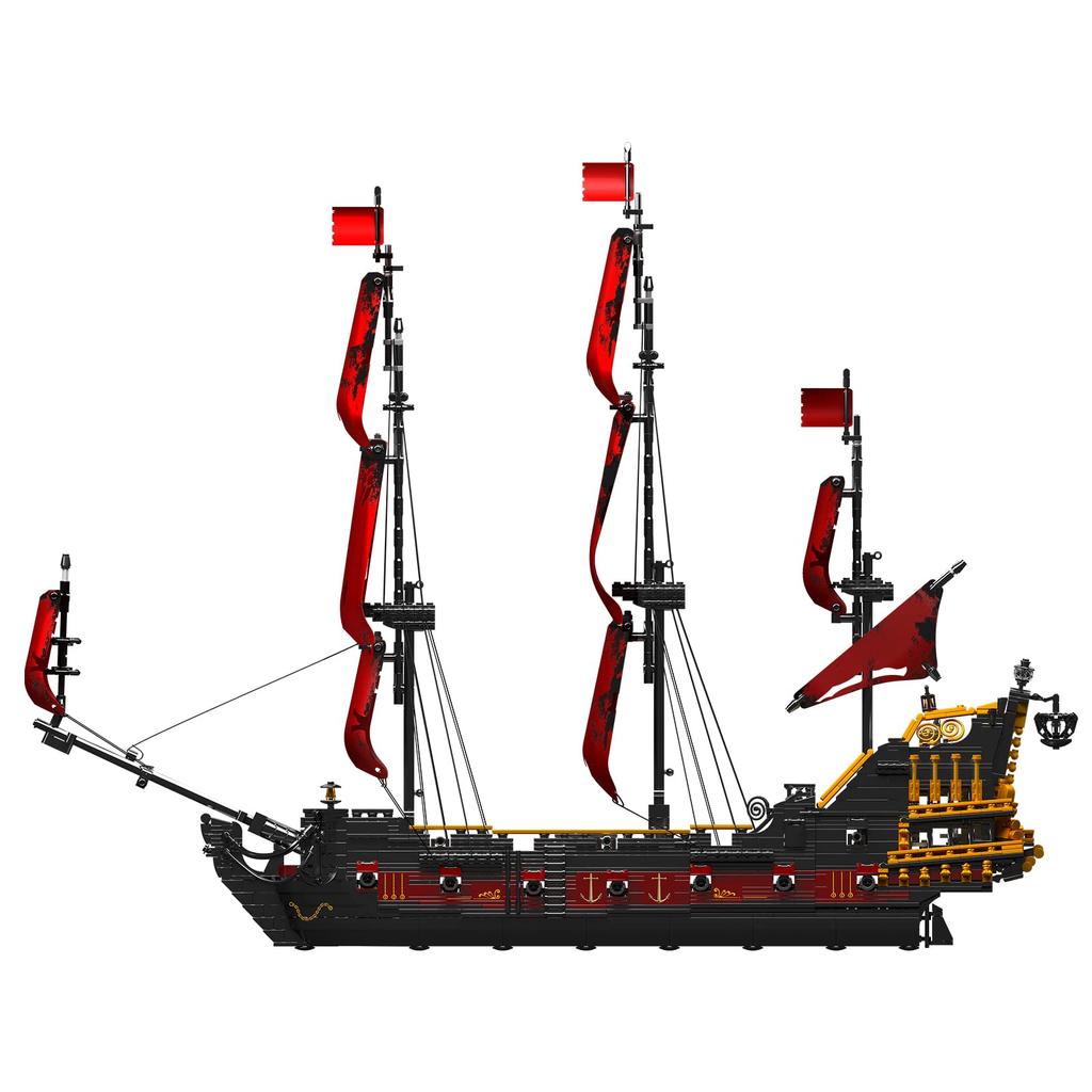 Mold King 13109 Technic Yacht Model, Queen Anne Revenge Big Red Pirate Ship Clamping Block Kit, 3139 Pieces, Large MOC Technology Queen Anne Revenge