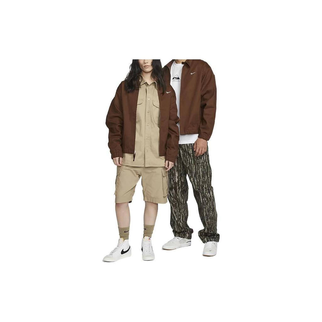 Nike Сплошной цвет с логотипом, повседневная куртка с воротником, куртки унисекс, коричневый DQ6335-259