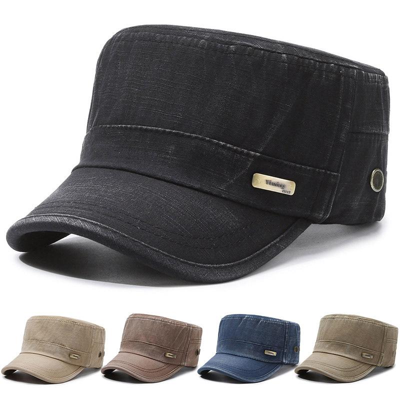 Весна и осень Новая четырехсезонная шляпа с плоским верхом, вымытая старая ретро-милитари, мужская кепка, повседневная мужская шляпа от солнца