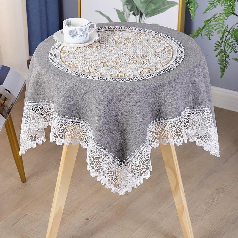 Белый полый кружевной край, универсальный чехол для домашнего обеденного стола, кофейный стол, квадратный коврик для стола, простой сплошной цвет, мягкая кружевная скатерть