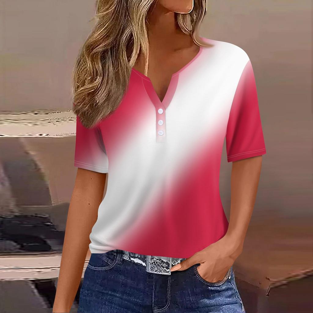 Жен. Футболка Футболка С принтом Пуговицы С короткими рукавами Повседневные Выходные Мода Классический V-образный вырез Обычный Верх