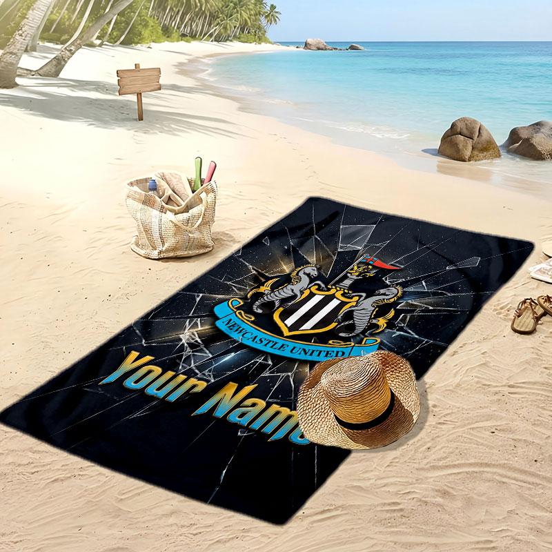 Newcastle United FC Personalized Printed Beach Towel Soccer Logo Support Custom Name Text Absorbent Towel For Sport Travel Special Gift