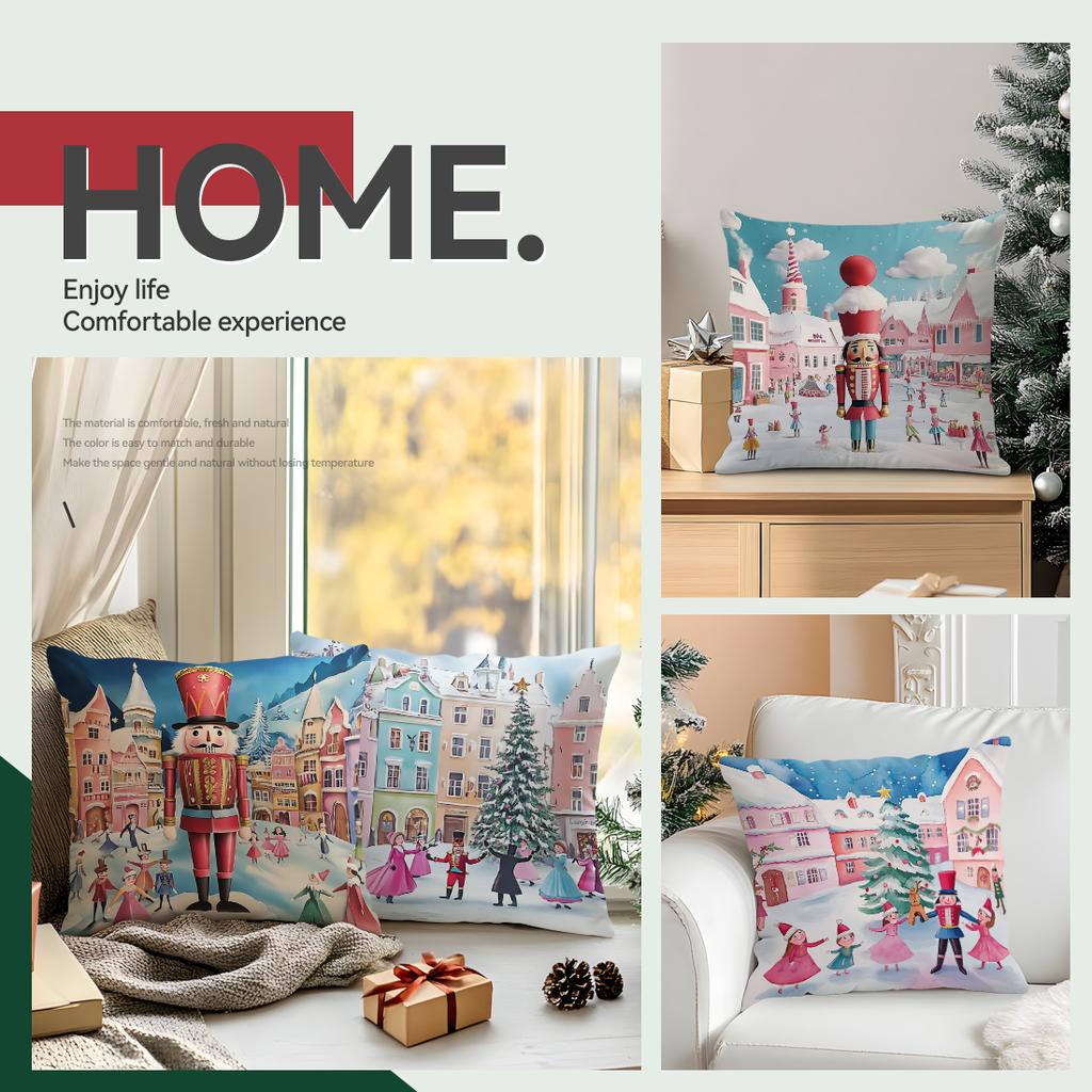 4 Pcs Winter Nutcracker And Ballerina Single-Sided Printed Pillowcase For Home Living Room Bedroom Car Decor