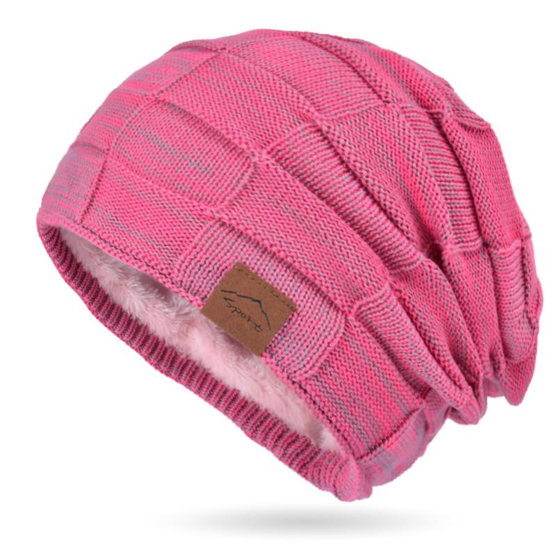WTEMPO Solid Color Fleece Thick Couple Knitted Hats Women Ear Protection Windproof Casual Versatile Plush Slouchy Hats