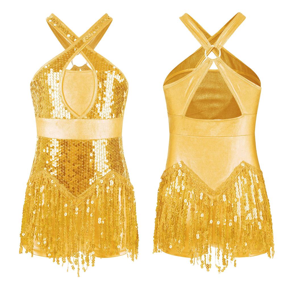 Детское боди для латинских танцев Ча-Ча с бахромой, купальник с блестками и кисточками, костюм для выступлений, одежда для танго, джаза, танцев