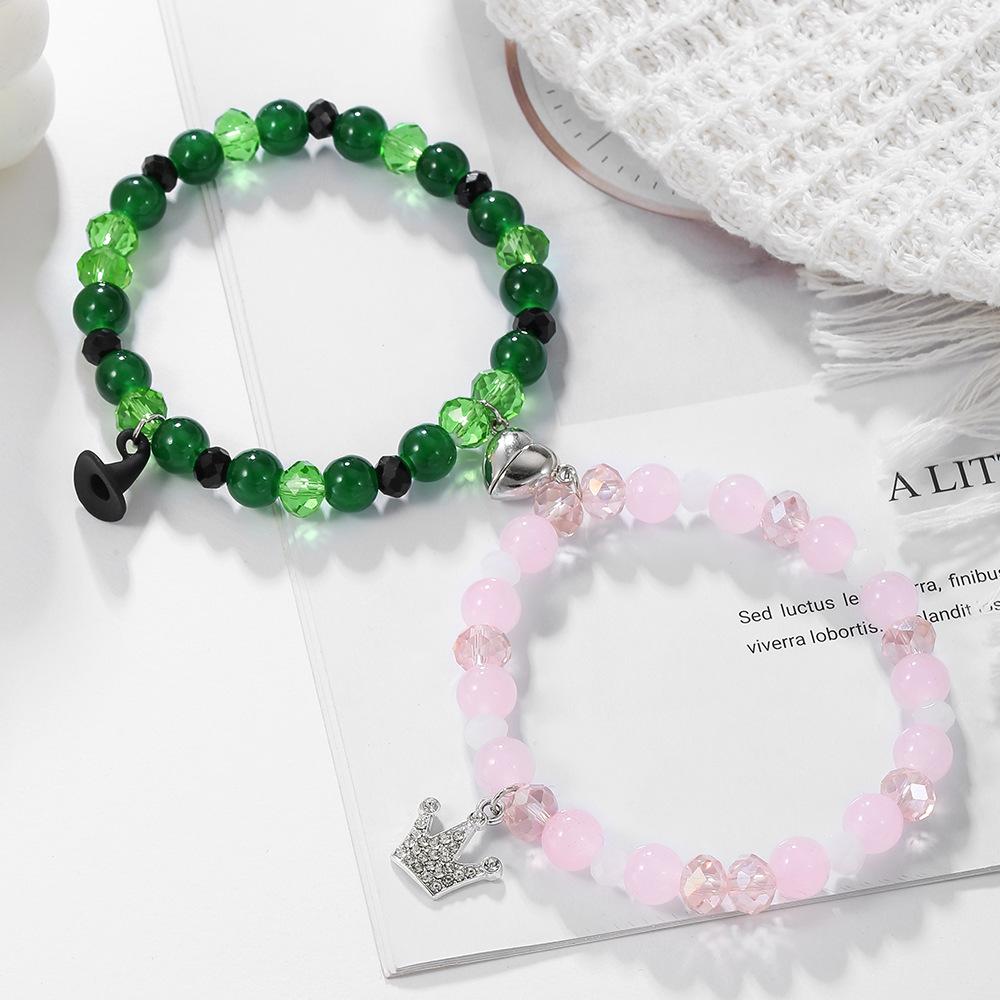 Elphaba Glinda Friendship Matching Bracelet Witch Rhinestone Crown Bestfriend Couples Fans Party Dress Accessories