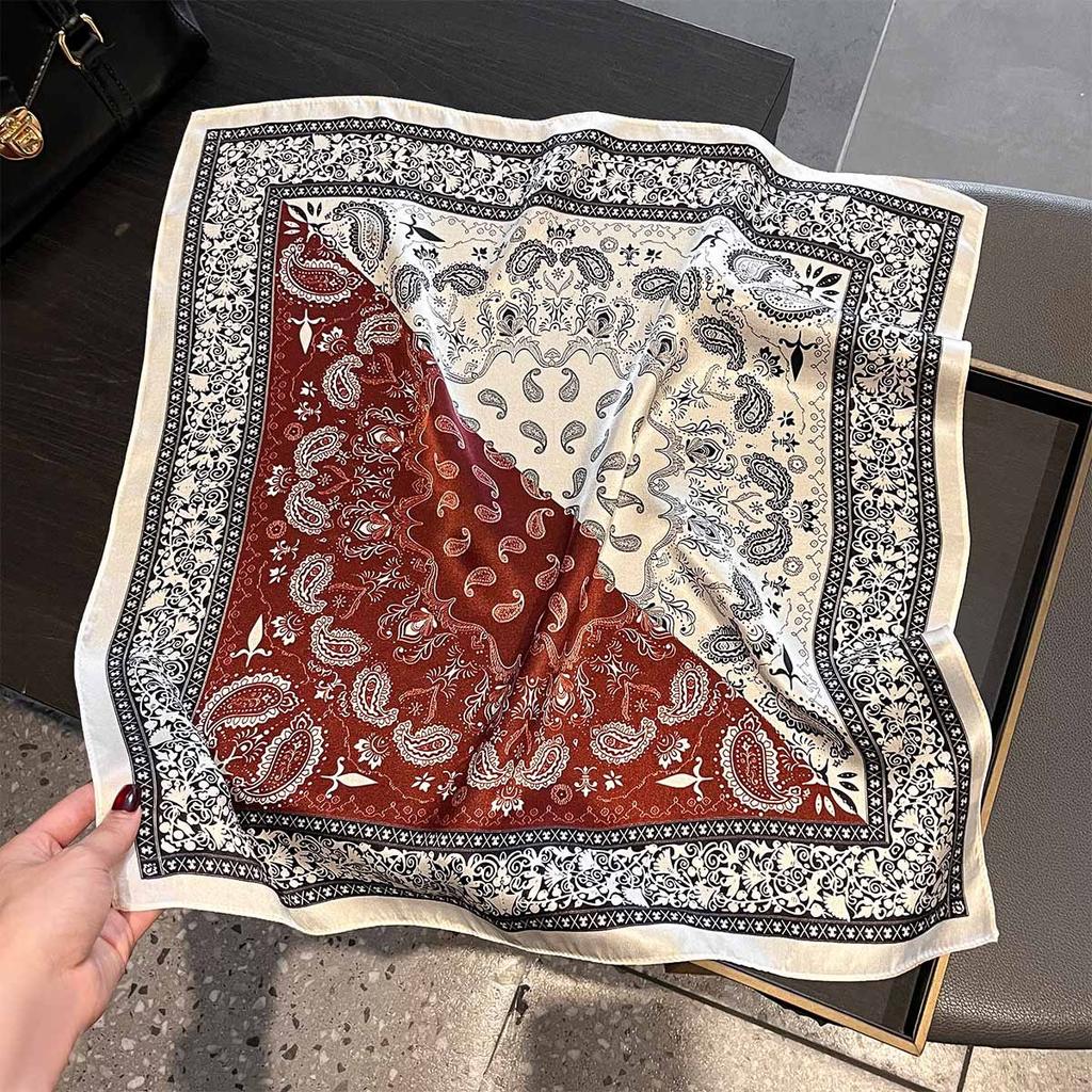 Luxury 100% Mulberry Silk Scarf Women Paisley Print Bandana Shawl Lady Neckerchief Handkerchief Female Decorative Wrap 53cm