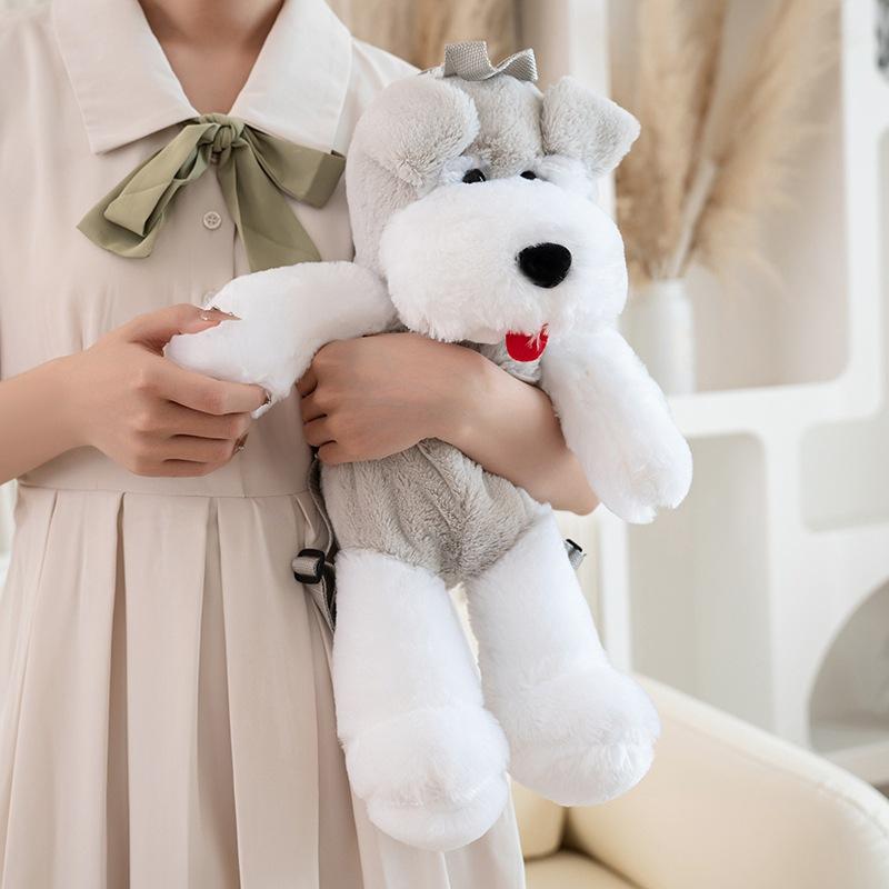 Cartoon Simulation Schnauzer Backpack Plush Toy Puppy Dog Doll Girls Messenger Bag Children'S Doll