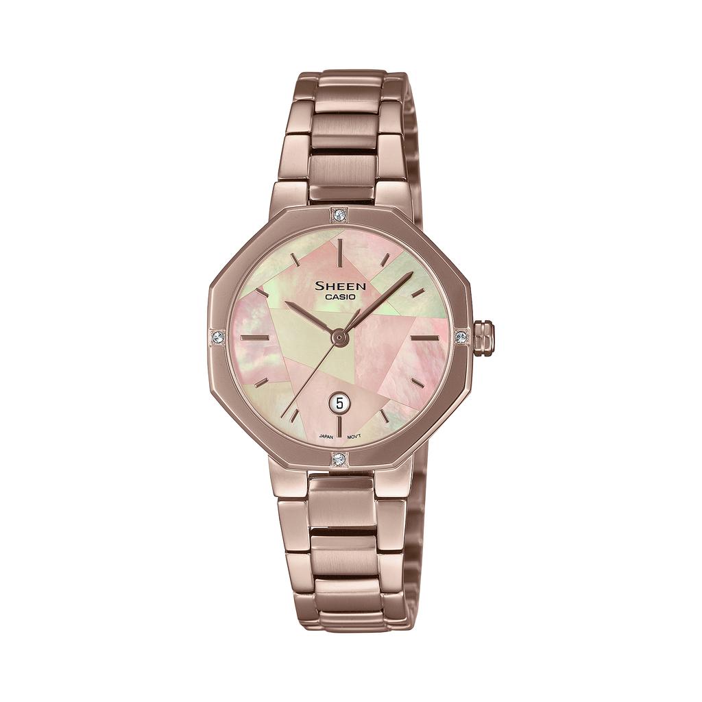 Casio Женские аналоговые кварцевые часы Sheen из нержавеющей стали с водозащитой 50 м SHE-4543CG-4A