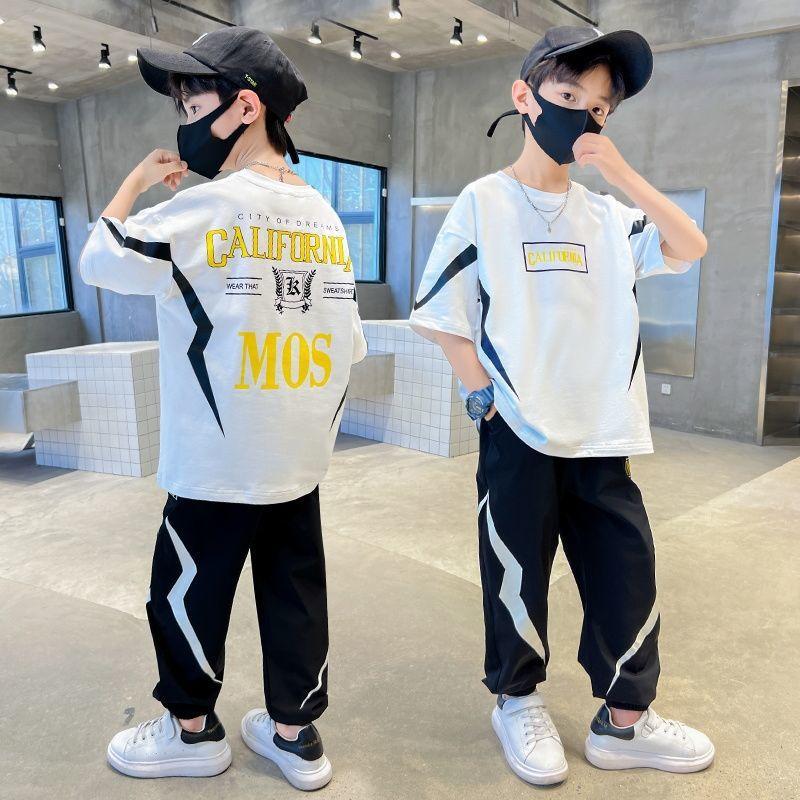 Детская одежда, костюм для мальчиков, летняя спортивная мода, костюм из двух предметов с короткими рукавами