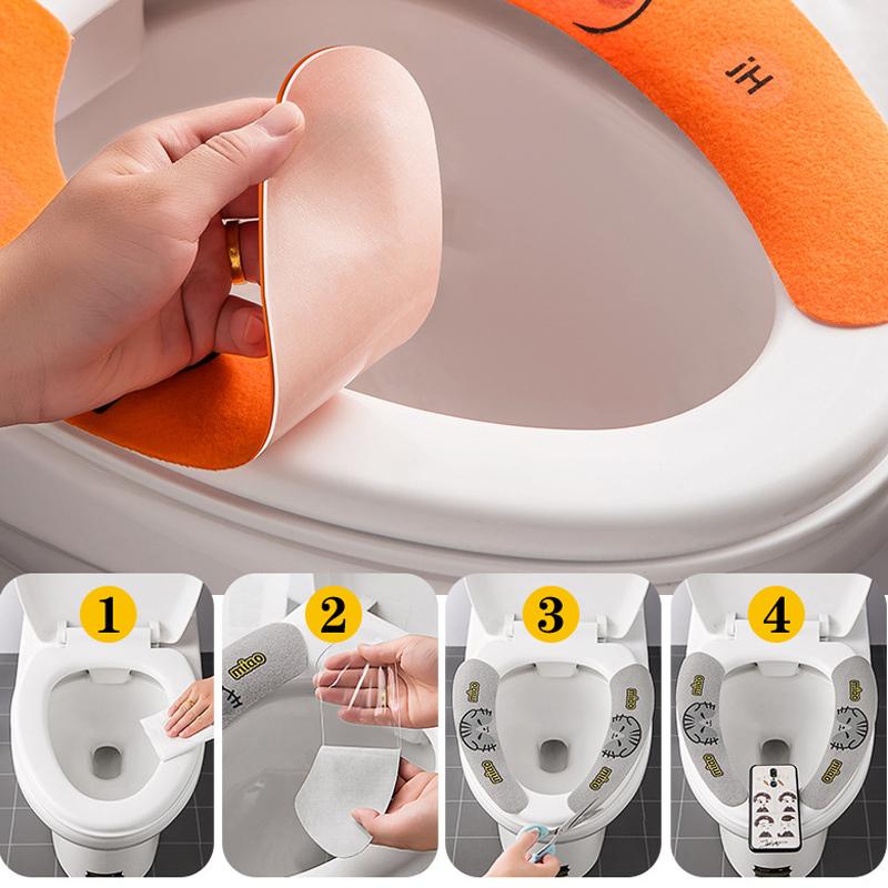 1 Pair Bathroom Warmer Universal Toilet Cover Self-adhesive Toilet Seat Cover Pad