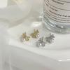 Diamond-in Bow-shaped Pearl Earrings Small Sweet Pearl Earrings Temperament Cute Earrings for Women